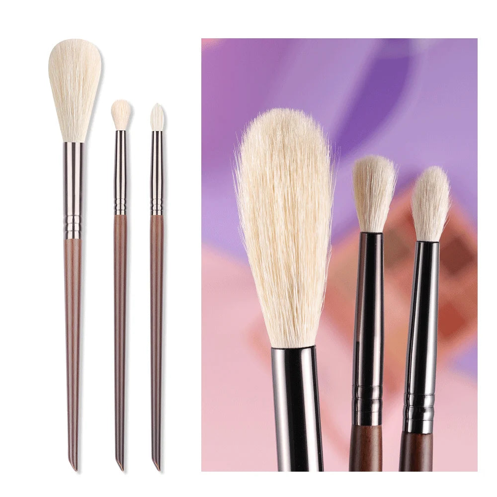 BETHY BEAUTY  Smudge Makeup brushes 3PCS Natural Goat Hair Eyeshadow Detail  and Highlight Blending Beauty Cosmetic Brushes