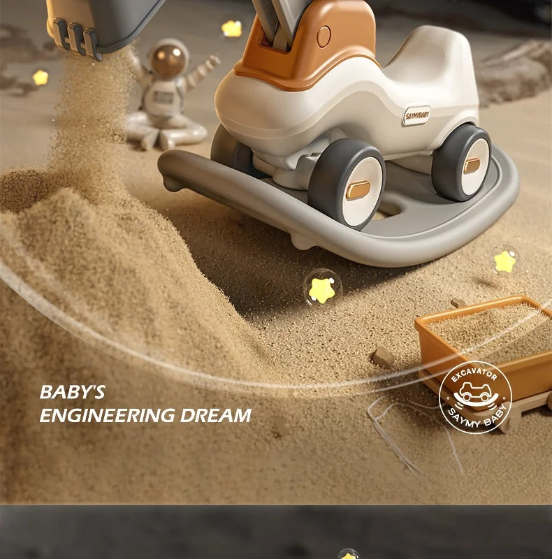 Four-in-One Multifunctional Ride-On Toy for Kids Excavator Rocking Horse Baby Yo-Yo Car with Battery Power Unisex Plastic Toy