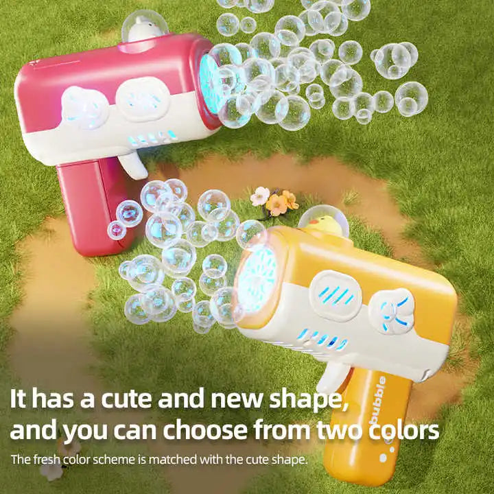 Kids Summer New Plastic LED Light Animal Cartoon Soap Bubble Gun Electric Gatling Toy