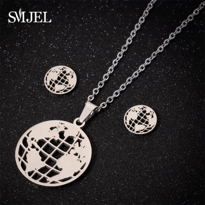 SMJEL Jewelry Sets Boho Flower Triangle Earrings Vintage Tibetab Retro Necklace Women Art Deco Pendant Chain Collares Gifts