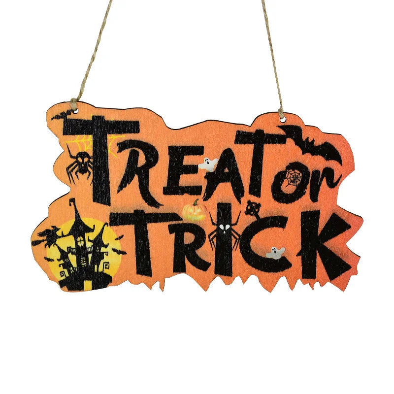 Halloween Wooden Ornaments Pumpkin Ghost Trick or Treat Pendants Halloween Party Decoration for Home Door Hanging Signs Kids Toy