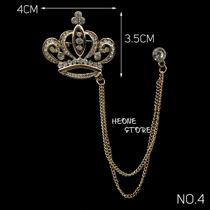 Golden Men Women Tassel Chain Lapel Pin Brooch Wings Crown Sword Scissors Retro Men Gift Wedding Banquet Daily Wear Accessories