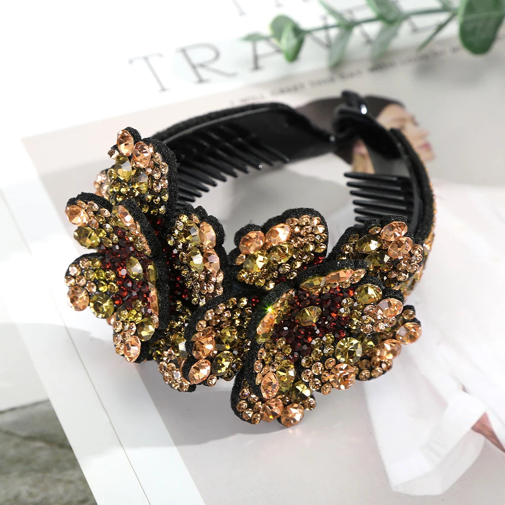 AWAYTR Women Flower Hair Clips Claw Rhinestone Ponytail Hair Accessories Hairpins Ladies Headbands Girls Ornaments Barrettes