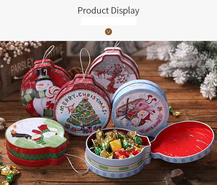 Christmas Candy Gift Packaging Iron/Tin Box Sweet Jar Christmas Tree Hanging Ornament Party Handmade Cookies Decoration