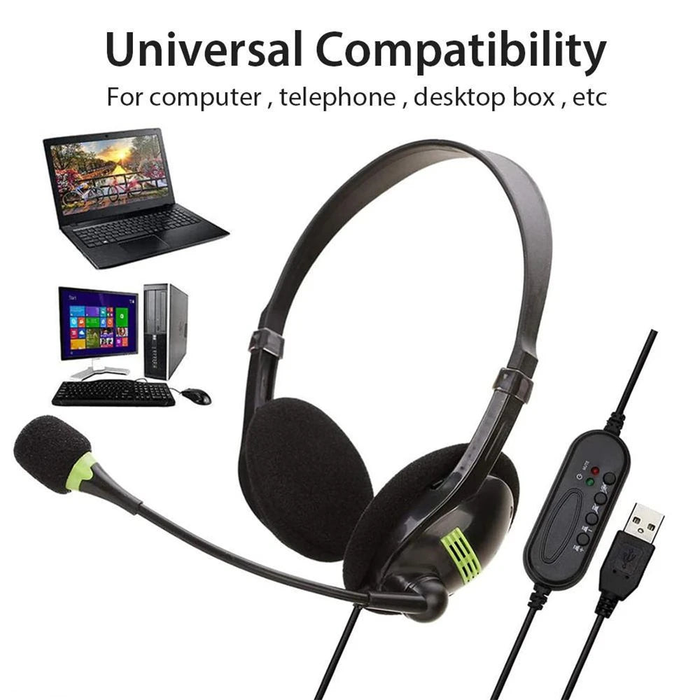 USB Interface Headset Gaming Laptop PC Earplugs Noise Reduction Stereo Wired Headset With Microphone
