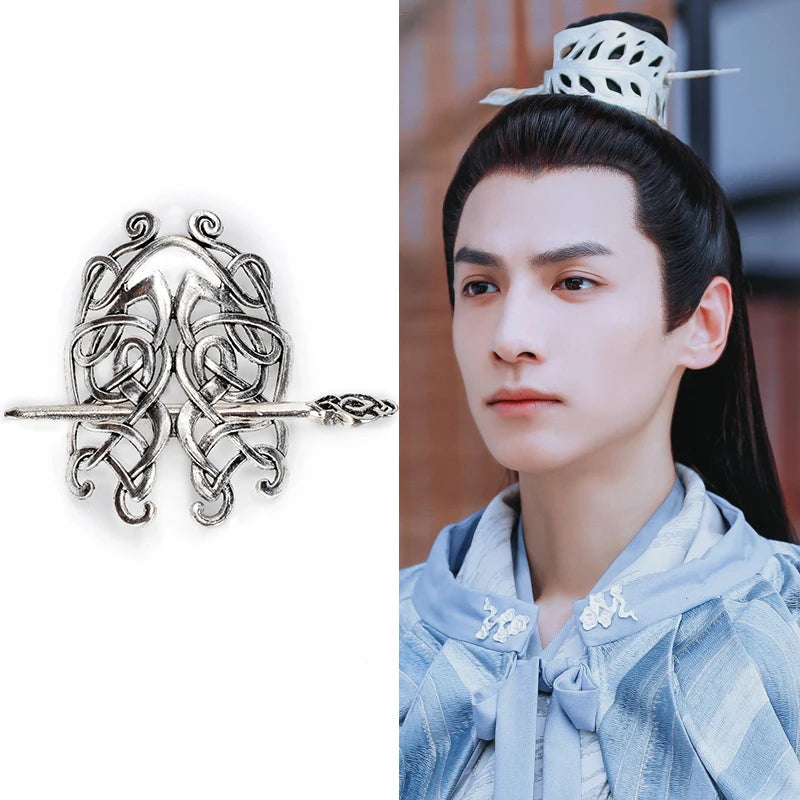 Silver Hair Accessories Crown For Men Chinese Ancient Dynasty Warrior Headdress Historical Men Cosplay Headwear