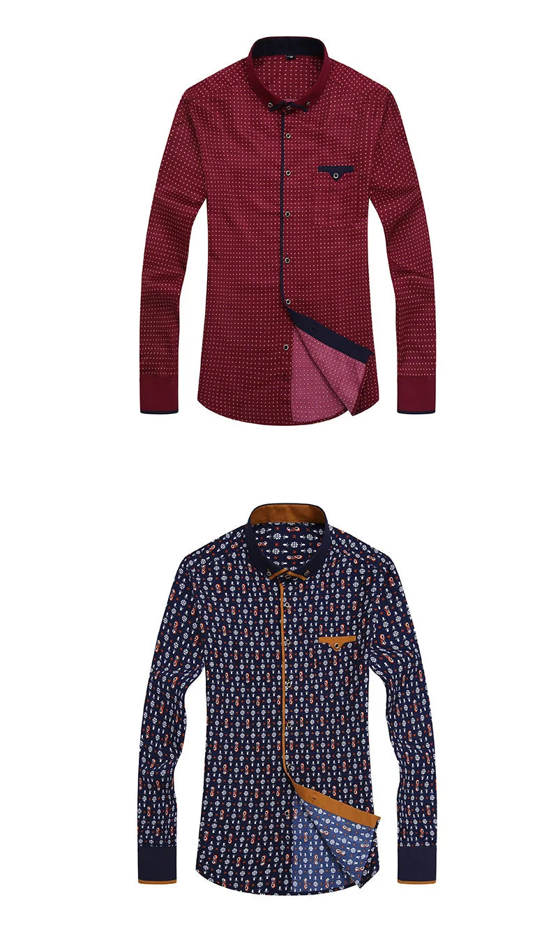 2025 Men Shirt Fashion Formal Shirts for Men Long Sleeved Printed Slim Fit Male Social Business Dress Shirt Drop Shipping MY199