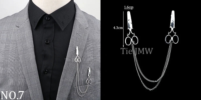 Man Brooch Cross Suit Tassel Chain Lapel Pin Suit Shirt Collar Brooch Badge Retro Pins Wedding Party Dance Neckwear Accessories