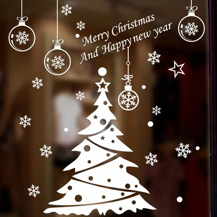 Christmas Tree Decoration Glass Windows Wall Stickers Snowflake Living Room Decals Festival Home Decor Happy New Year Wallpaper