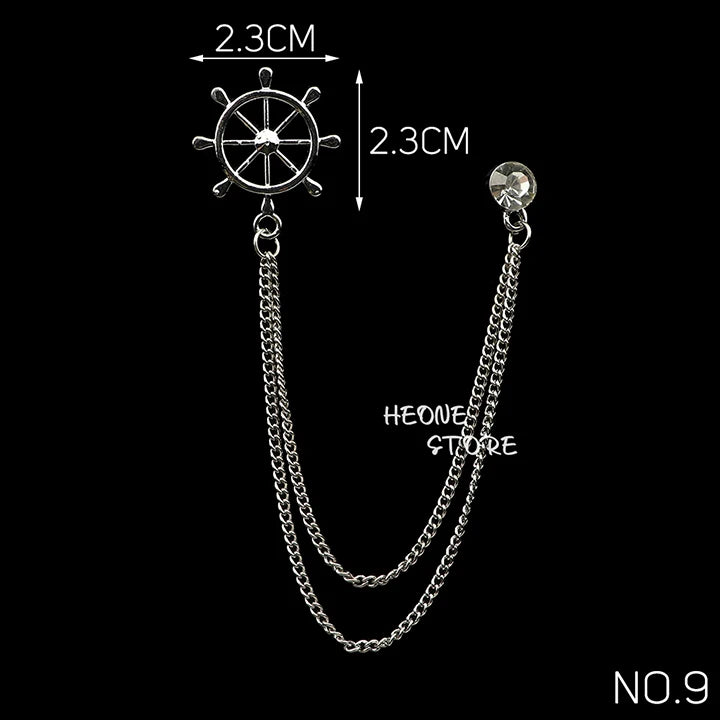 Golden Men Women Tassel Chain Lapel Pin Brooch Wings Crown Sword Scissors Retro Men Gift Wedding Banquet Daily Wear Accessories