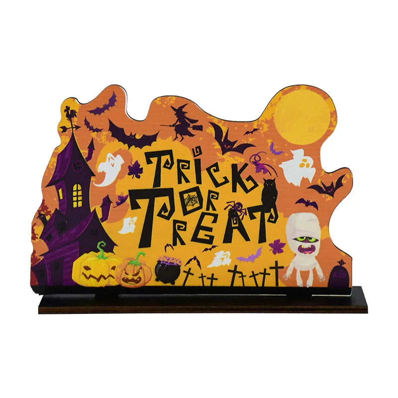Halloween Wooden Ornaments Pumpkin Ghost Trick or Treat Pendants Halloween Party Decoration for Home Door Hanging Signs Kids Toy