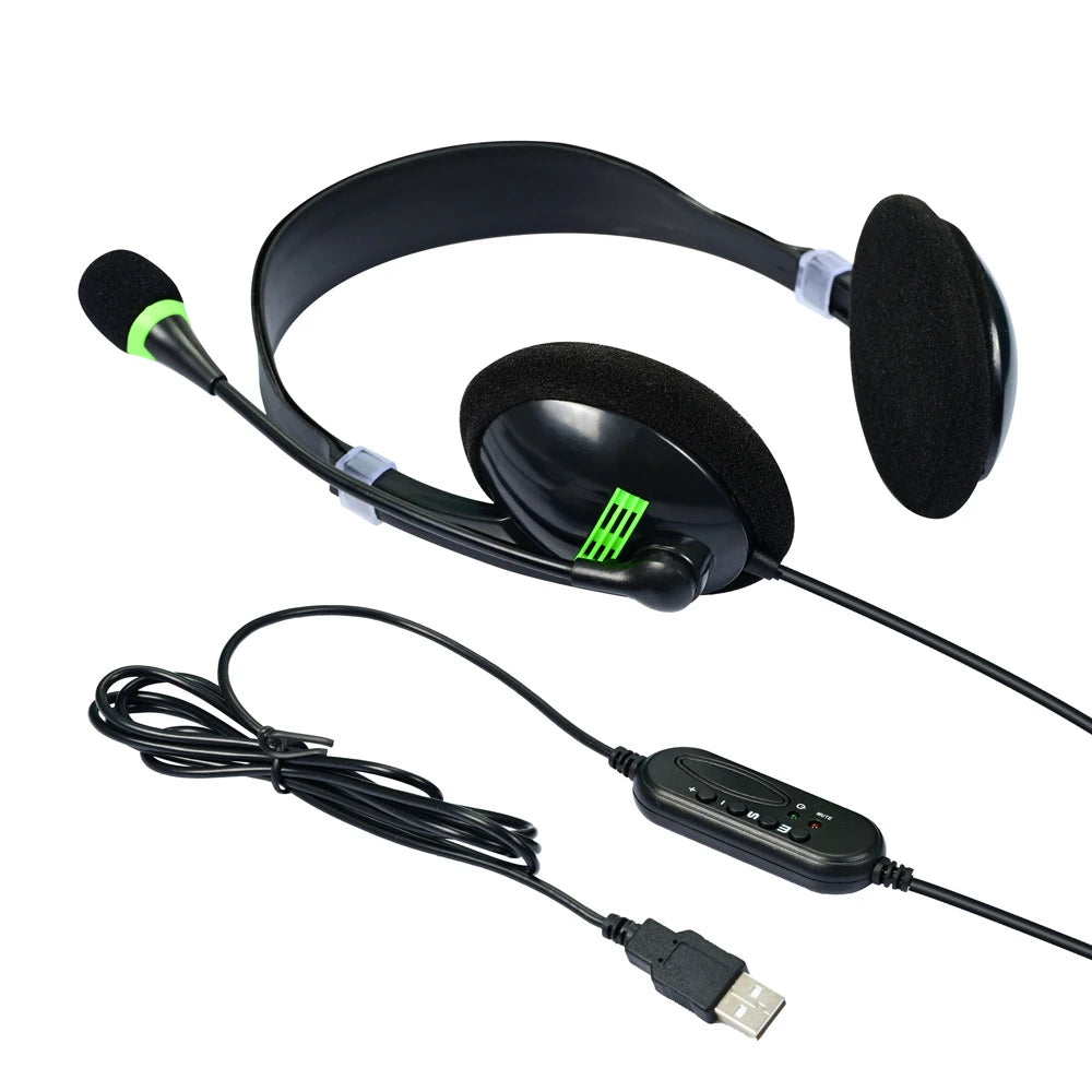 USB Interface Headset Gaming Laptop PC Earplugs Noise Reduction Stereo Wired Headset With Microphone