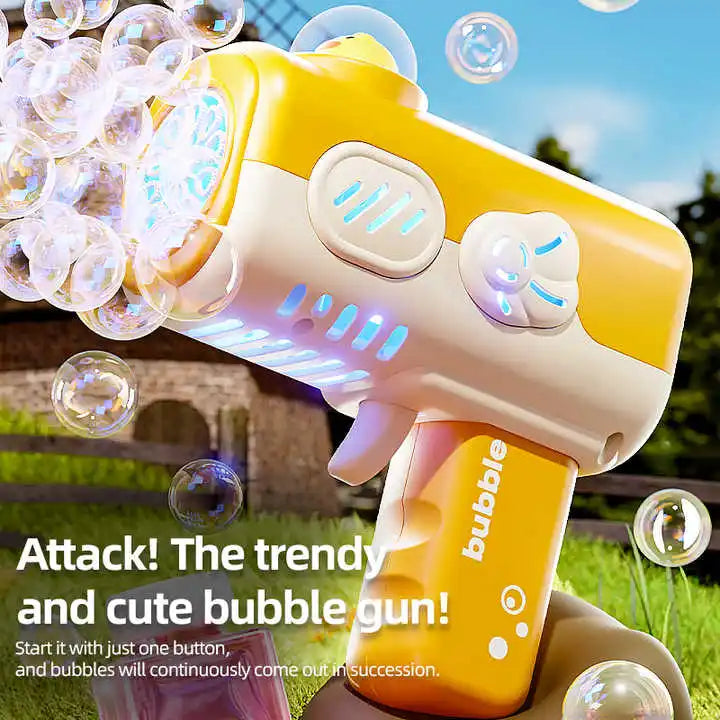 Kids Summer New Plastic LED Light Animal Cartoon Soap Bubble Gun Electric Gatling Toy