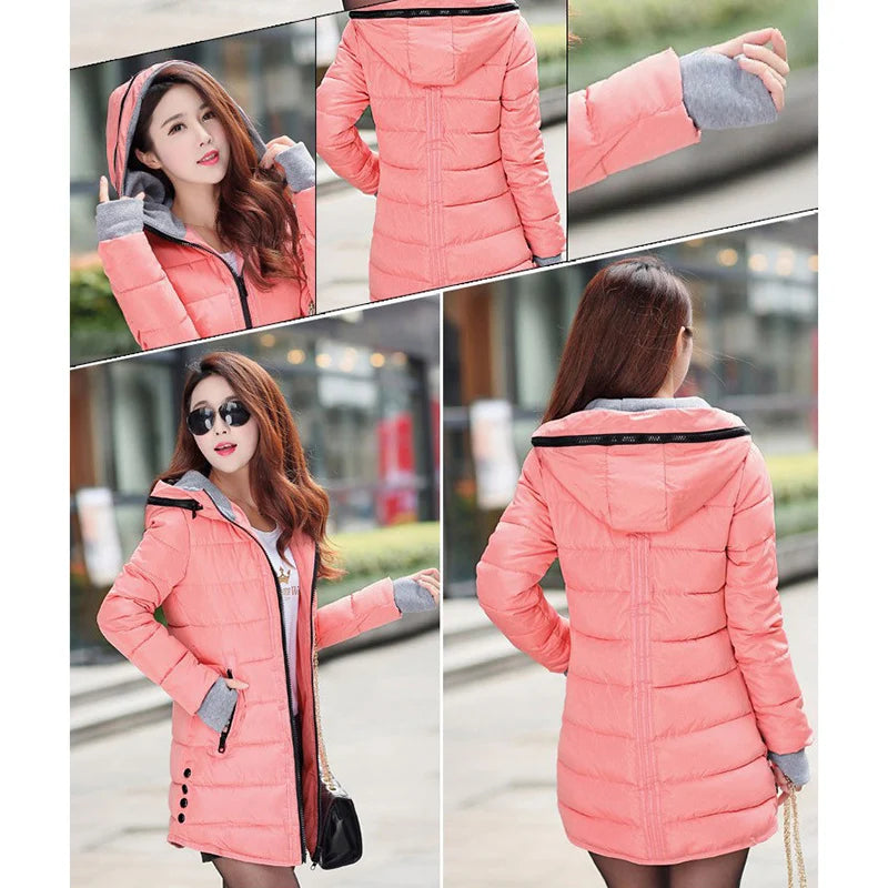 Warm Winter Jackets for Women Fashion cotton padded Parkas Casual Hooded Long Coat Thicken Zipper Slim Fit Plus Size Long Parka