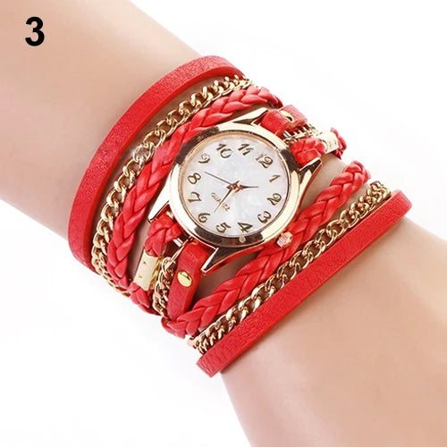 Wrist Watch Women Vintage Multilayer Faux Leather Alloy Braided Bracelet Wrist Watch Jewelry Women Quartz Watch Bracelet