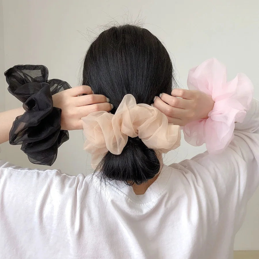 2020Korean Big Size Organza Hair Scrunchies For Women Elastic Hair Bands Girl Headwear Ponytail Holder Hair Tie Hair Accessories