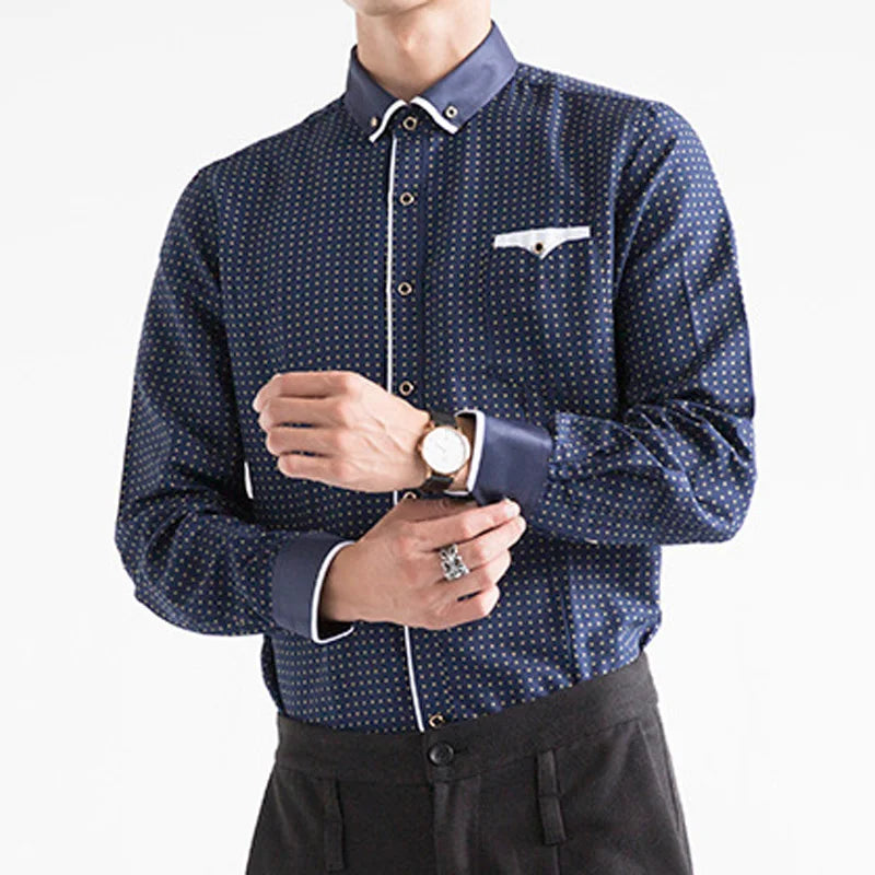 2025 Men Shirt Fashion Formal Shirts for Men Long Sleeved Printed Slim Fit Male Social Business Dress Shirt Drop Shipping MY199