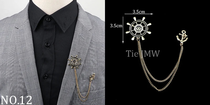 Man Brooch Cross Suit Tassel Chain Lapel Pin Suit Shirt Collar Brooch Badge Retro Pins Wedding Party Dance Neckwear Accessories