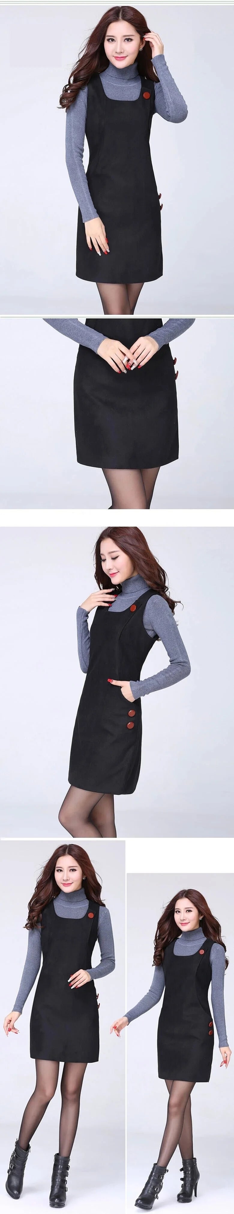 Hot Woolen Dresses Women 2025 Spring Autumn Winter Sleeveless Vest Dress With pocket All-match Lady Plaid Vest Slim Dresses 5XL