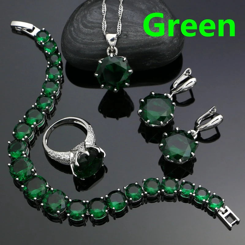 Punk Silver Jewellery Silver 925 Jewelry Sets for Women Black Cubic Zirconia Earrings/Pendant/Necklace/Ring/Bracelet