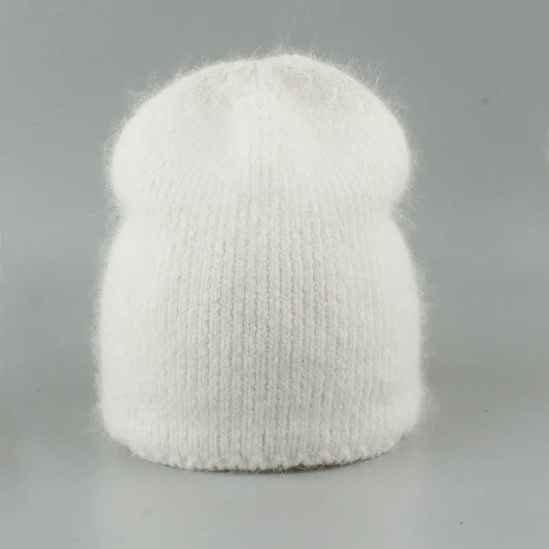 Autumn Winter Hat For Women 70% Rabbit Fur Winter Cap Fashion Warm Knitted Beanie Hats Women Solid Adult Cover Head Caps