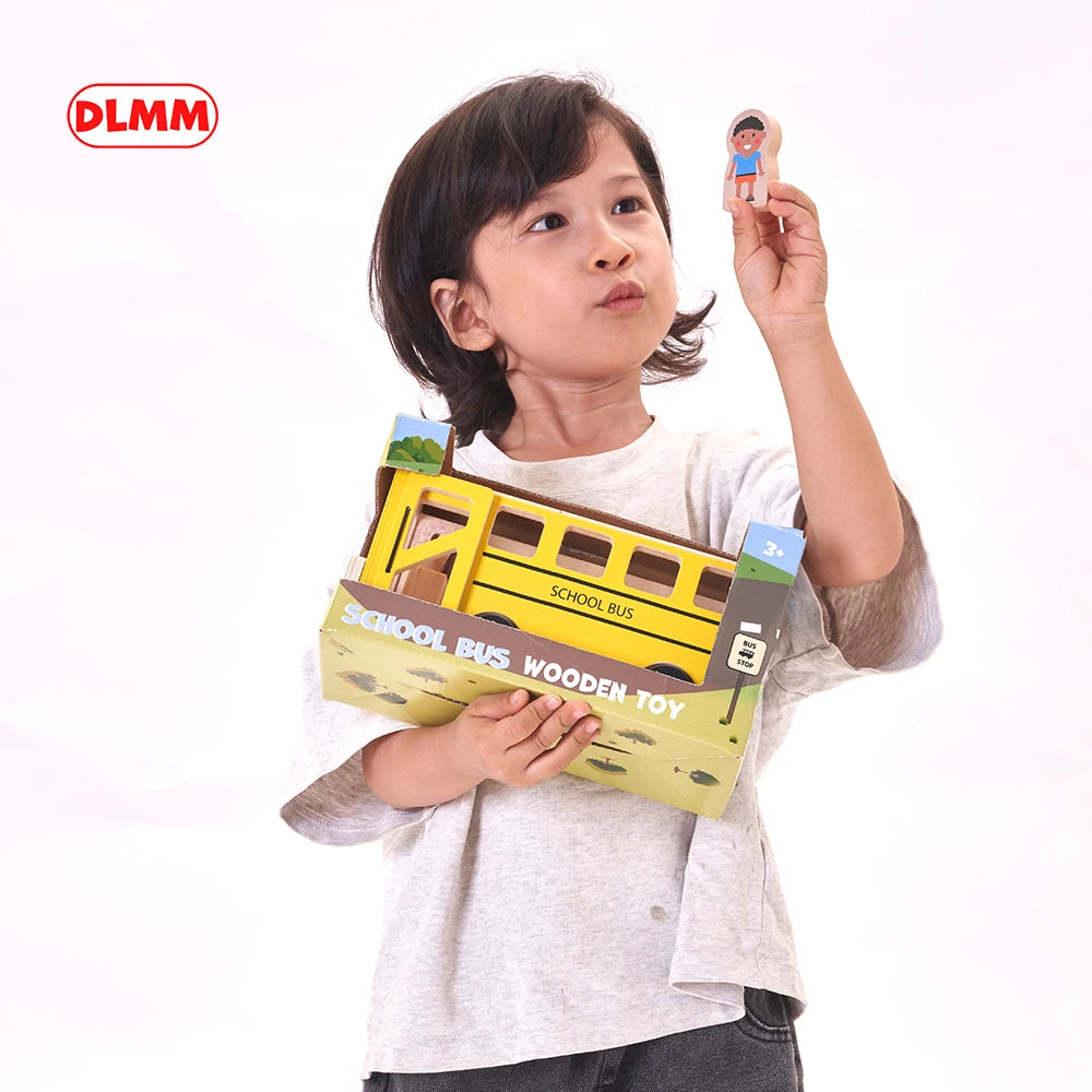 Wooden School Bus Toy Eco Friendly  Wooden School Bus Classic Toys Montessori Education Campus Bus Wooden Toys