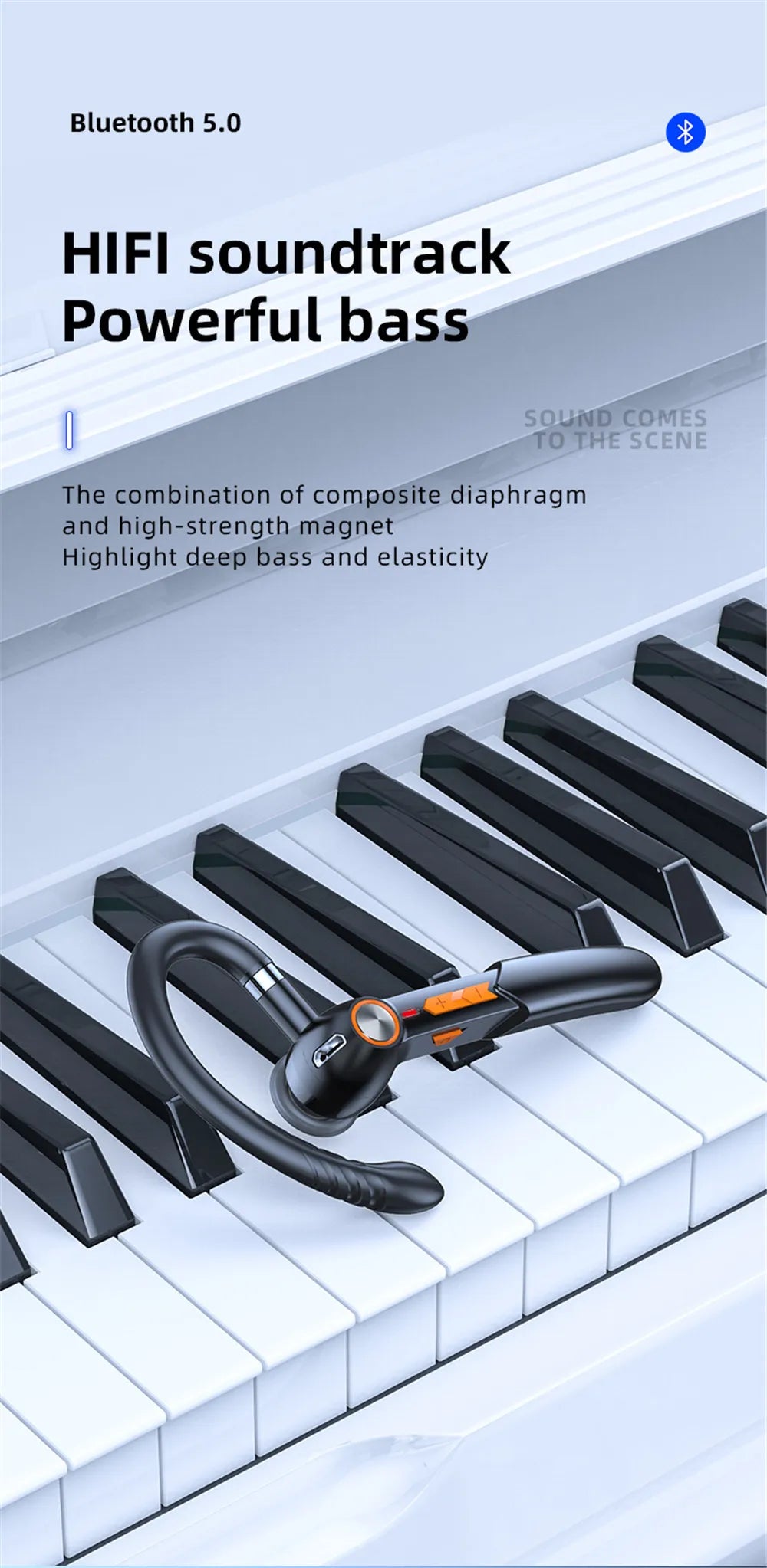 HiFi Earphones Bluetooth Headphones Handsfree Wireless Headset Business Headset Drive Call Sports Earphones for Smartphone