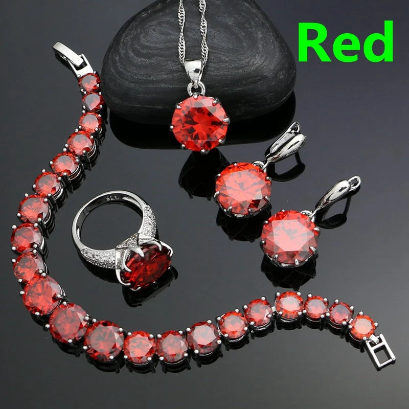 Punk Silver Jewellery Silver 925 Jewelry Sets for Women Black Cubic Zirconia Earrings/Pendant/Necklace/Ring/Bracelet