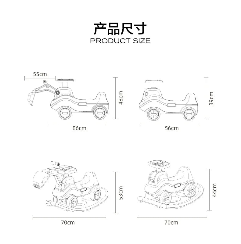 Four-in-One Multifunctional Ride-On Toy for Kids Excavator Rocking Horse Baby Yo-Yo Car with Battery Power Unisex Plastic Toy