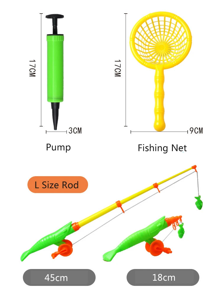 Kids' Fishing Toy Set Play Water Toys for Baby Magnetic Rod and Fish with Inflatable Pool Outdoor Sport Toys for Children