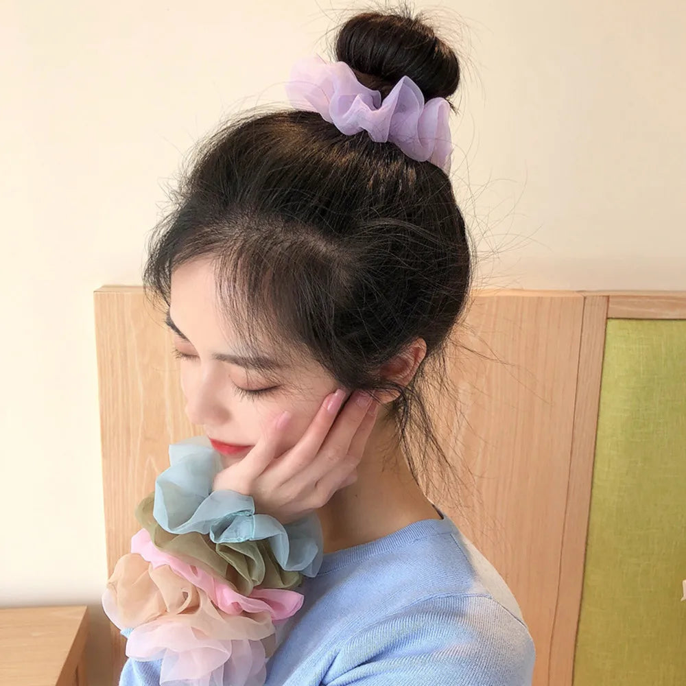 2020Korean Big Size Organza Hair Scrunchies For Women Elastic Hair Bands Girl Headwear Ponytail Holder Hair Tie Hair Accessories