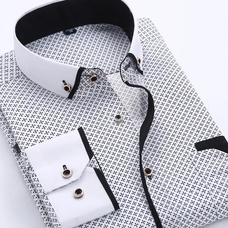 2025 Men Shirt Fashion Formal Shirts for Men Long Sleeved Printed Slim Fit Male Social Business Dress Shirt Drop Shipping MY199