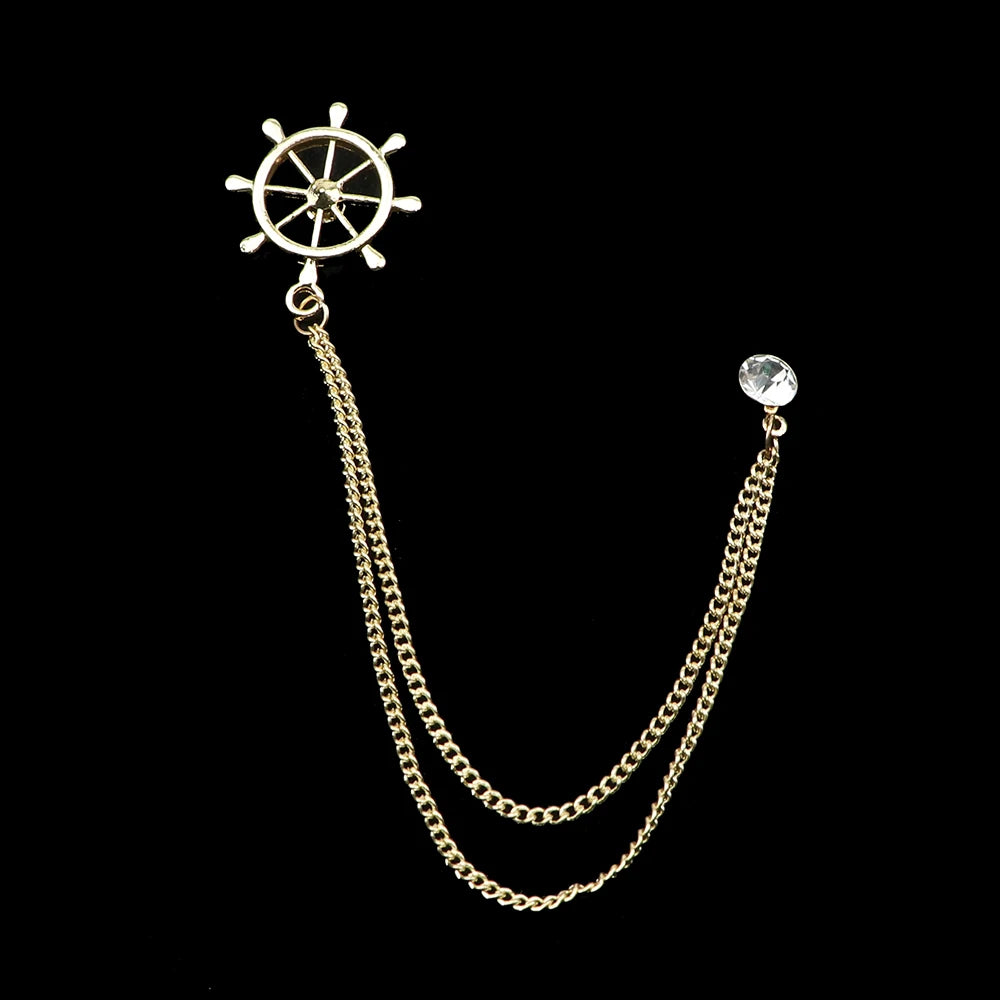 Man Brooch Cross Suit Tassel Chain Lapel Pin Suit Shirt Collar Brooch Badge Retro Pins Wedding Party Dance Neckwear Accessories