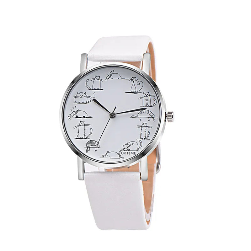 Watch Women Watches Relogio Feminino Lovely Cartoon Cat Leather Analog Quartz Female Clock Montre Femme 2021 Student Minimalist