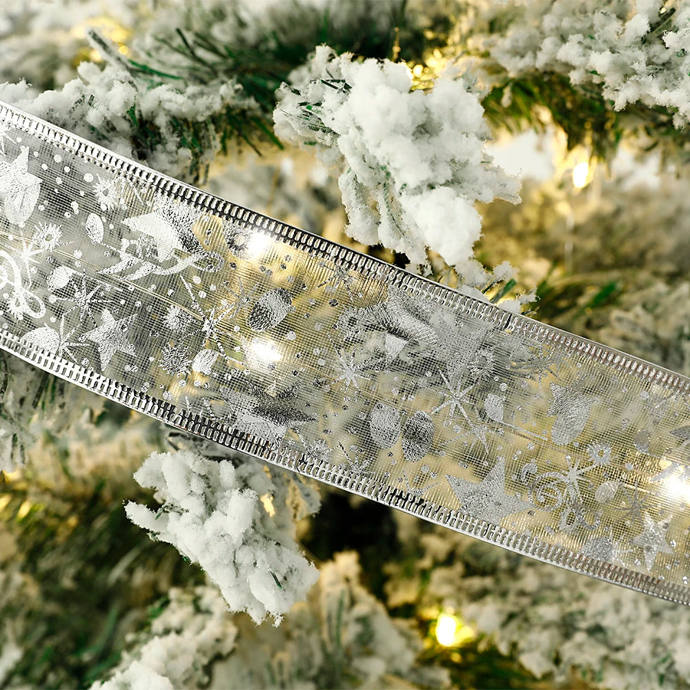 Christmas Decoration LED Ribbon Lights Christmas Tree Ornaments DIY Lace Bows String Lights Navidad Home Decors New Year 2023