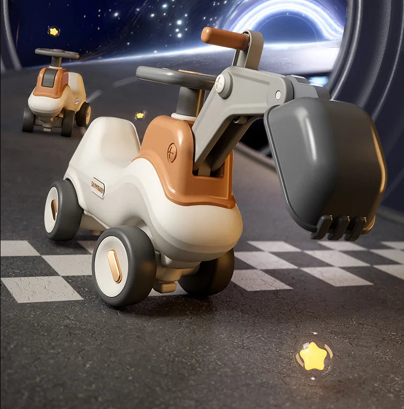 Four-in-One Multifunctional Ride-On Toy for Kids Excavator Rocking Horse Baby Yo-Yo Car with Battery Power Unisex Plastic Toy