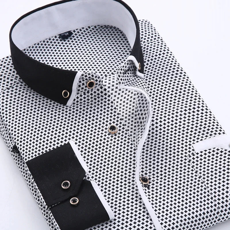 2025 Men Shirt Fashion Formal Shirts for Men Long Sleeved Printed Slim Fit Male Social Business Dress Shirt Drop Shipping MY199