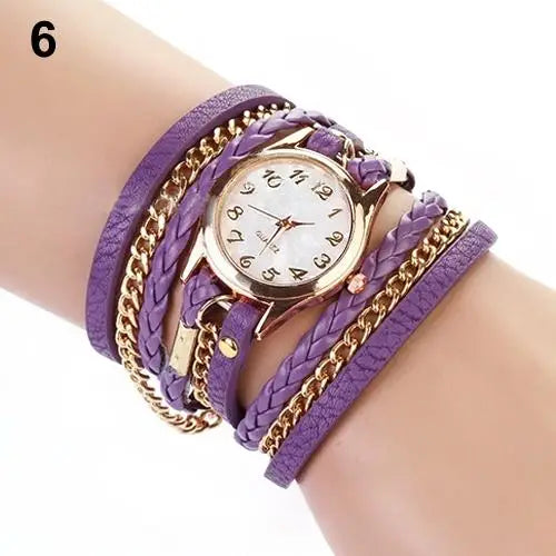 Wrist Watch Women Vintage Multilayer Faux Leather Alloy Braided Bracelet Wrist Watch Jewelry Women Quartz Watch Bracelet
