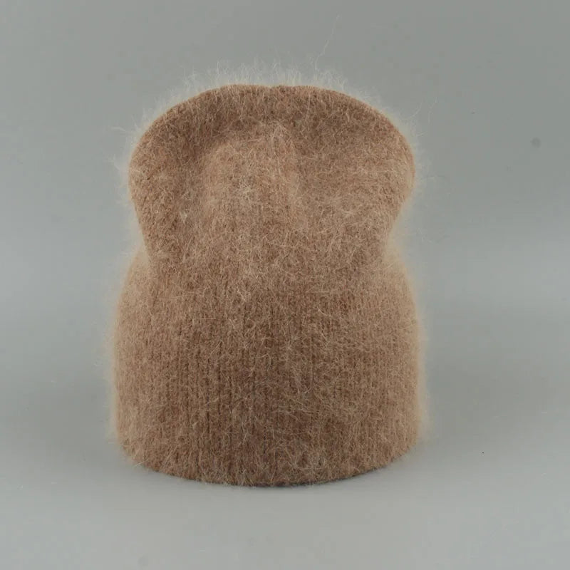 Autumn Winter Hat For Women 70% Rabbit Fur Winter Cap Fashion Warm Knitted Beanie Hats Women Solid Adult Cover Head Caps