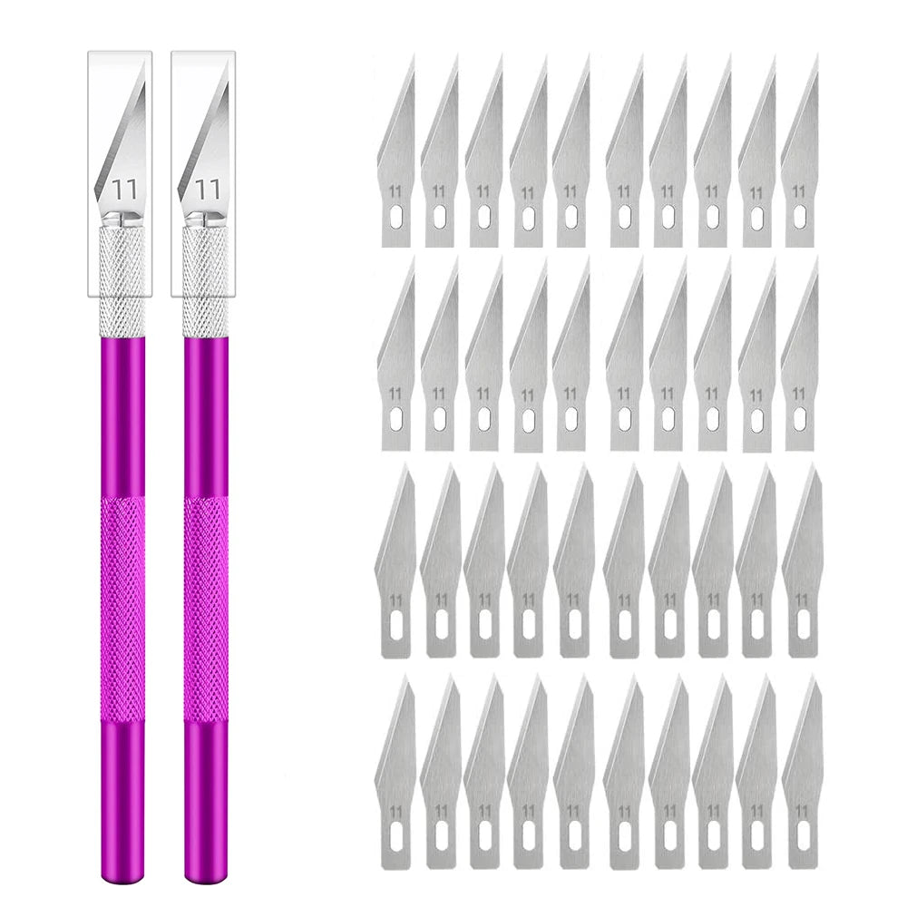 Engraving Non-Slip Metal Knife Kit + 40/10pcs #11 Blades Cutter Craft Knives for Mobile Phone PCB Repair Hand Tools