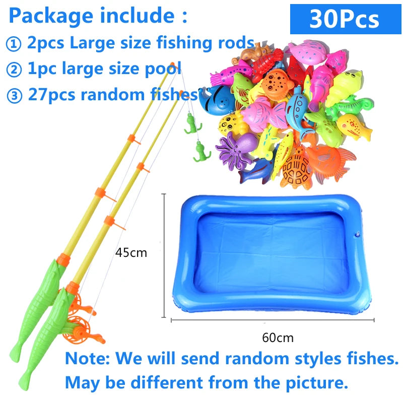 Kids' Fishing Toy Set Play Water Toys for Baby Magnetic Rod and Fish with Inflatable Pool Outdoor Sport Toys for Children