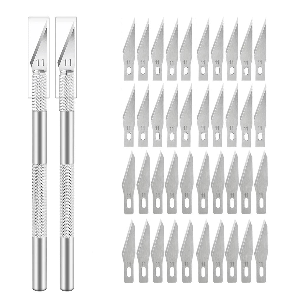 Engraving Non-Slip Metal Knife Kit + 40/10pcs #11 Blades Cutter Craft Knives for Mobile Phone PCB Repair Hand Tools