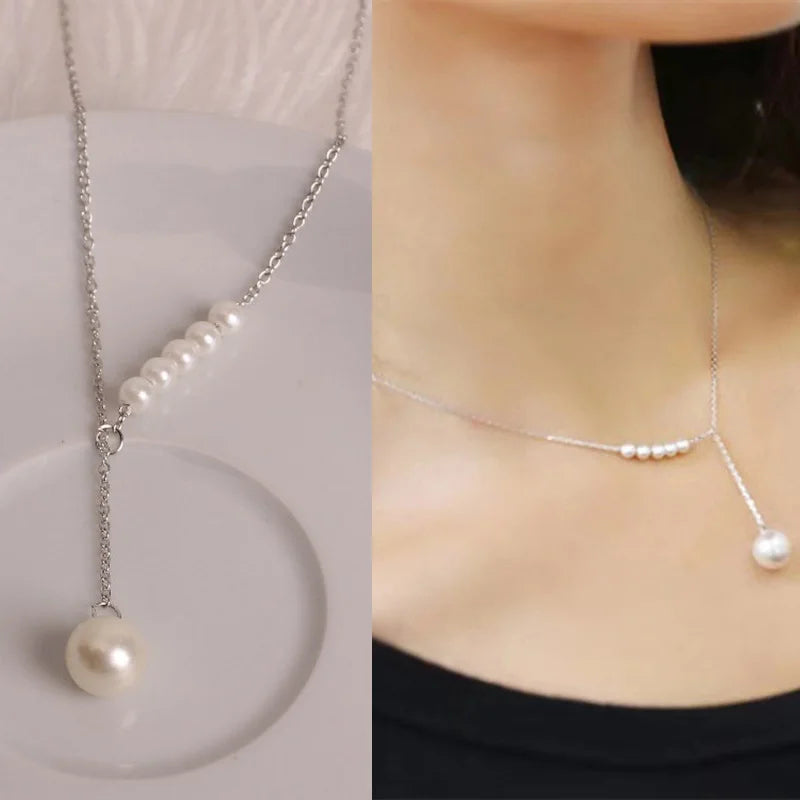 New Korean Pearl Necklaces for Women Gold Color Link Chain Choker Fashion Neck Accessories Elegant Collar bijoux femme