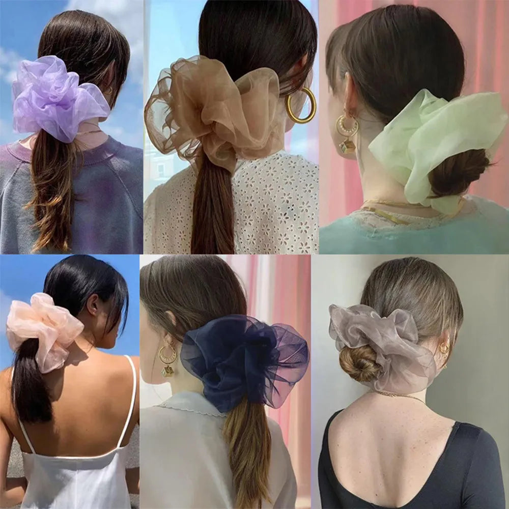 2020Korean Big Size Organza Hair Scrunchies For Women Elastic Hair Bands Girl Headwear Ponytail Holder Hair Tie Hair Accessories
