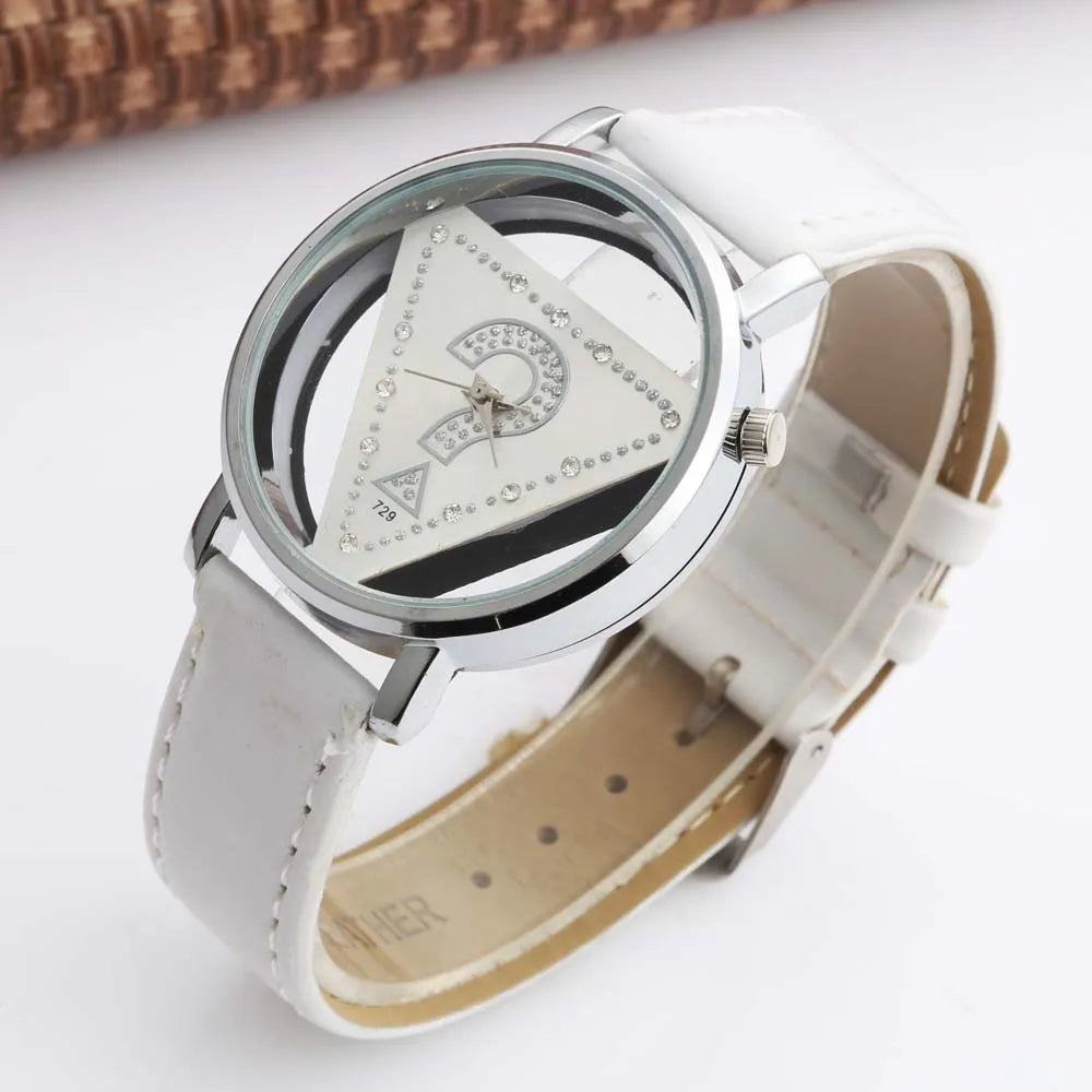 Womage Women Watches Ladies Watches Fashion Triangle Watches Women Transparent  Watches Quartz Wristwatches Leather reloj mujer