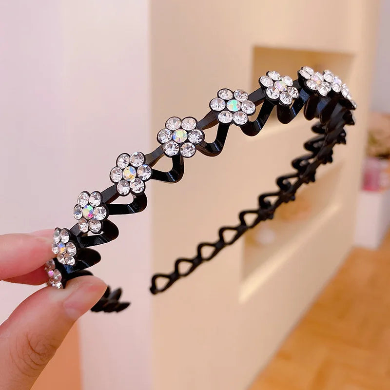Non-Slip Rhinestone Hairbands Elastic Flower Fashion Pearl Women Hair Hoop Bands Headband Bezel Girls Hair Accessories Headdress