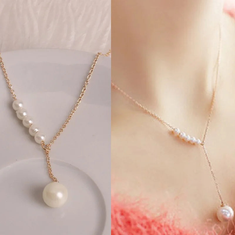 New Korean Pearl Necklaces for Women Gold Color Link Chain Choker Fashion Neck Accessories Elegant Collar bijoux femme