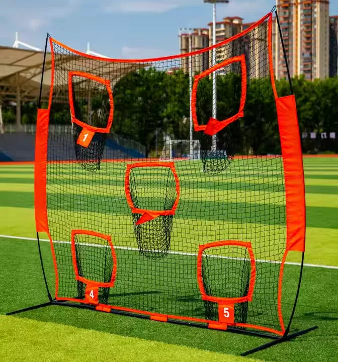 7 x 7 ft Football Nets and Target Training Equipment with 5 Pockets to Improve Accuracy in Throwing Football Goal