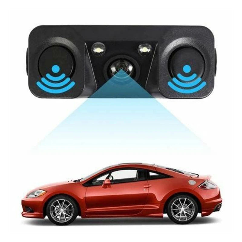 HD Car Rear View Camera 3 in 1 Parking Radar Detector Sensor Waterproof Night Vision LED Light
