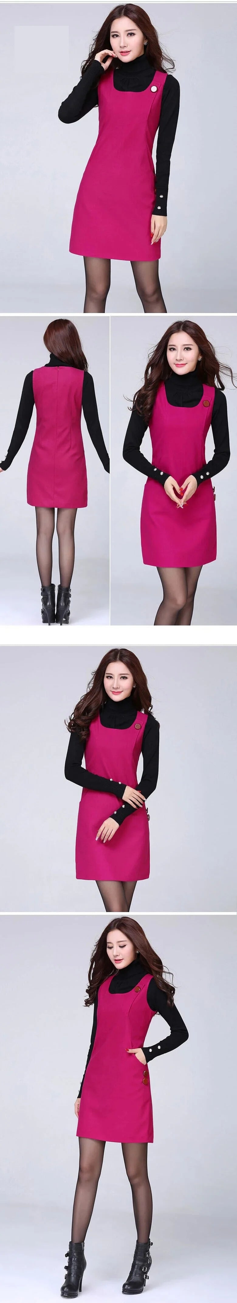 Hot Woolen Dresses Women 2025 Spring Autumn Winter Sleeveless Vest Dress With pocket All-match Lady Plaid Vest Slim Dresses 5XL